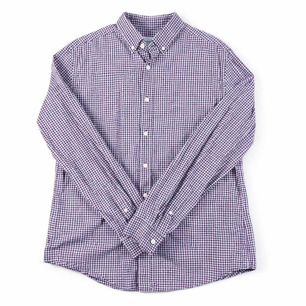 Goodfellow & Co Men's Large Slim Fit Button Down Shirt Red Blue Gingham Cotton‎